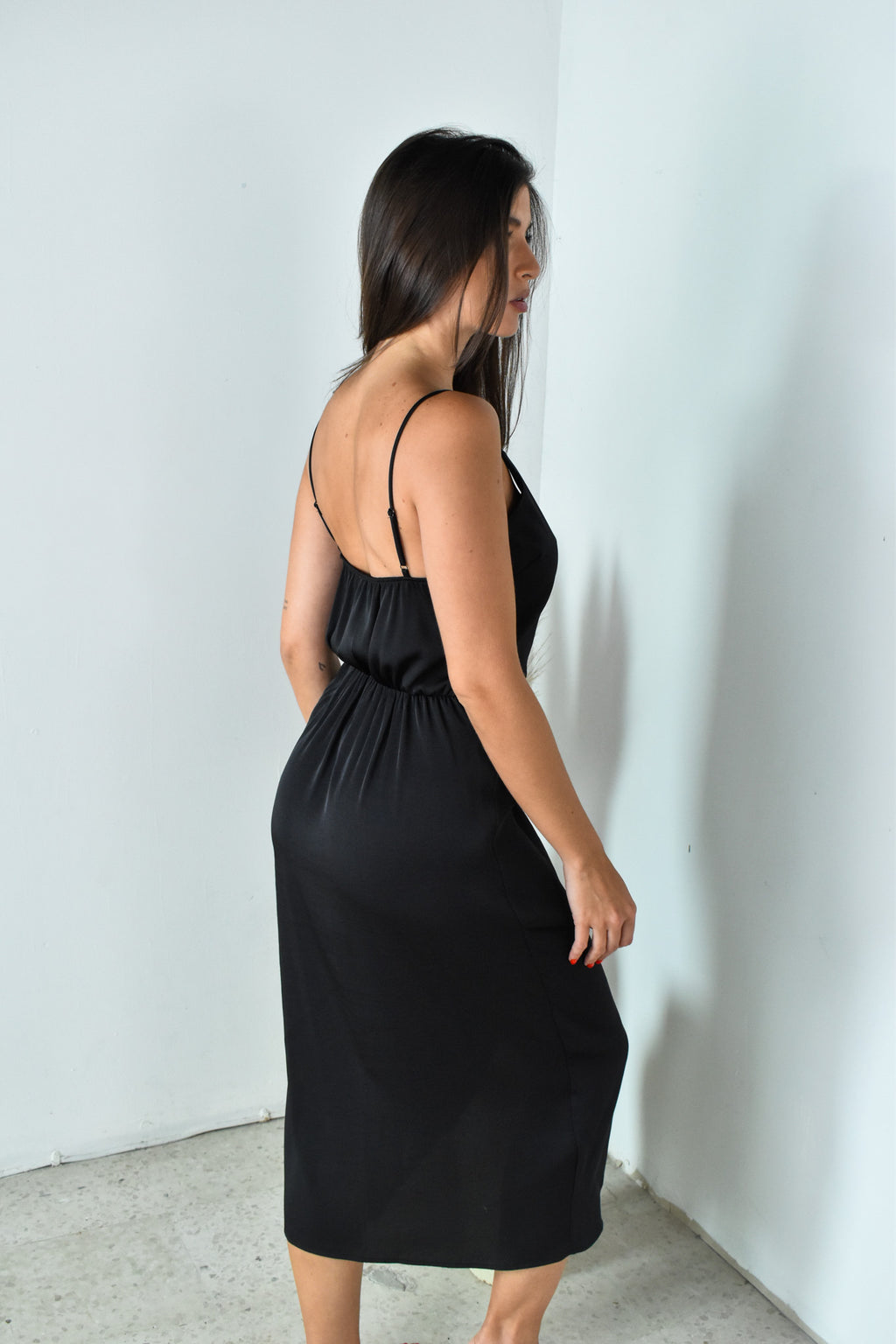 Black Wrap Midi Dress