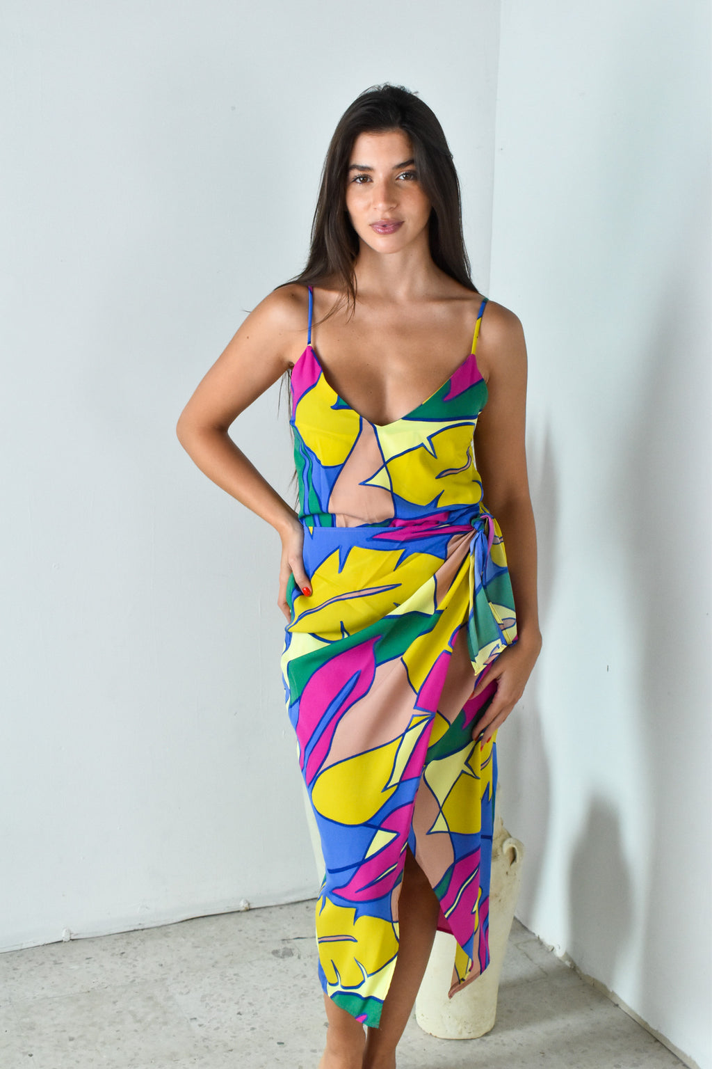 Tropical Paradise Wrap Midi Dress