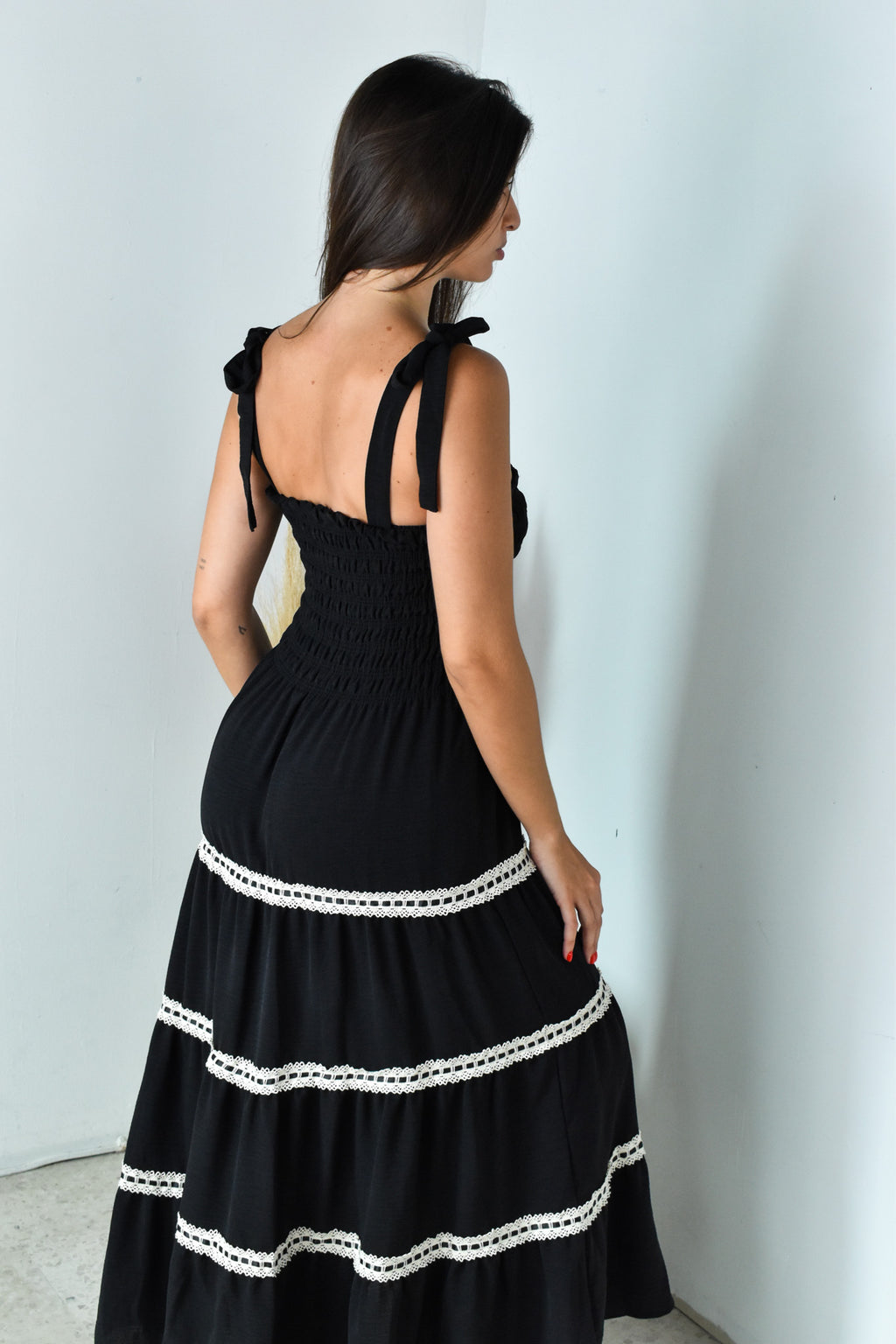 Black Lace Trim Maxi Dress