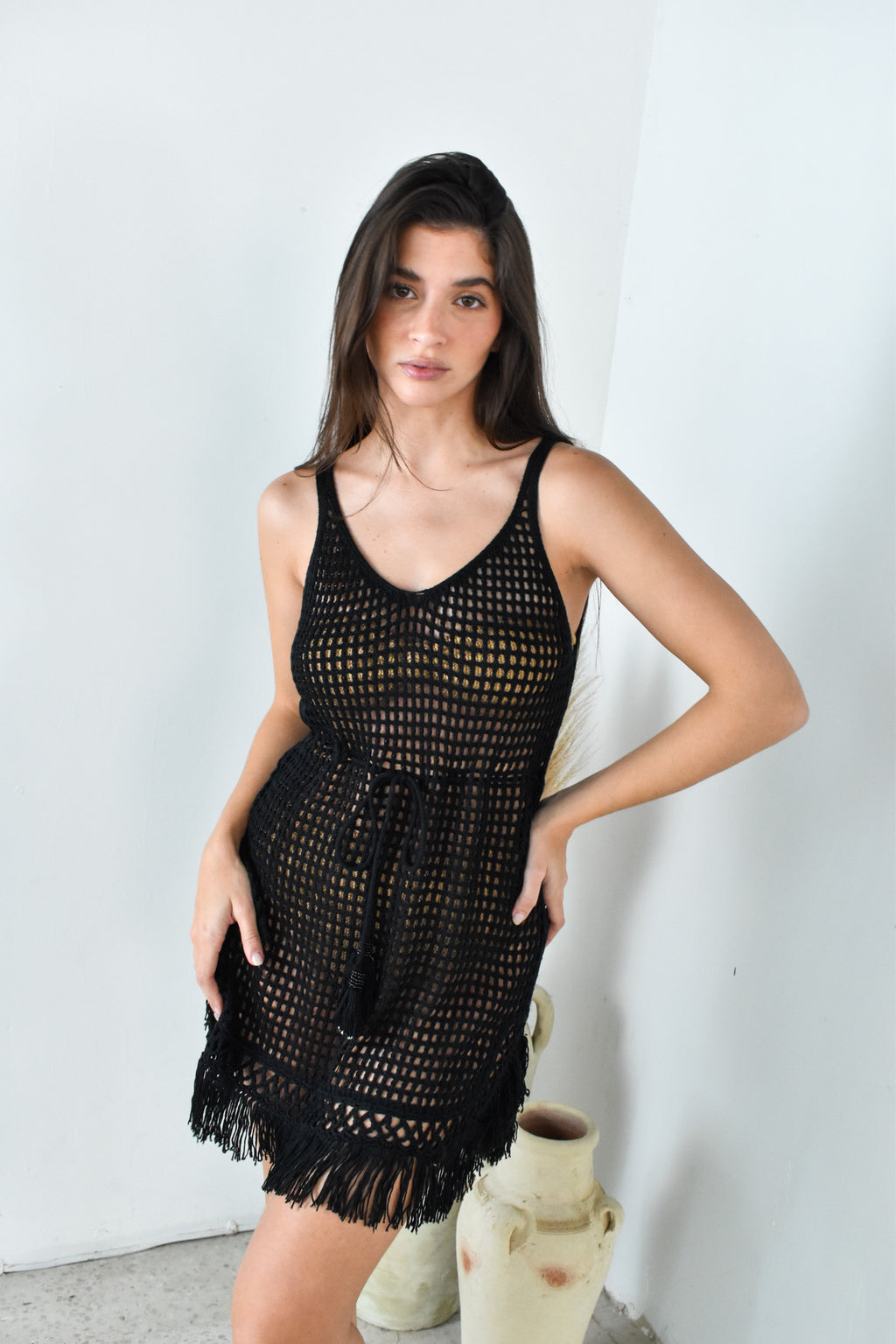 Black Crochet Fringe Dress