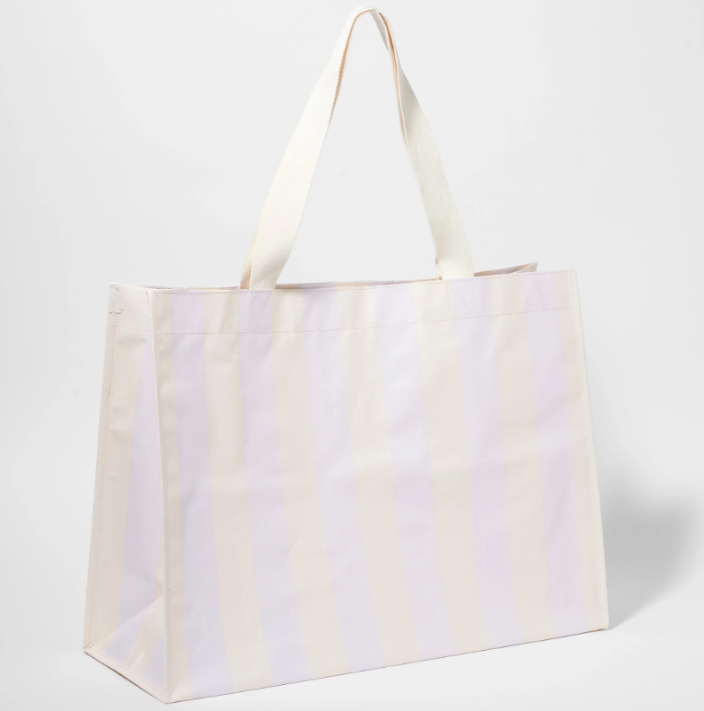 Lilac Stripe Carryall Beach Bag