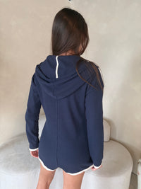 Navy Waffle Hooded Romper