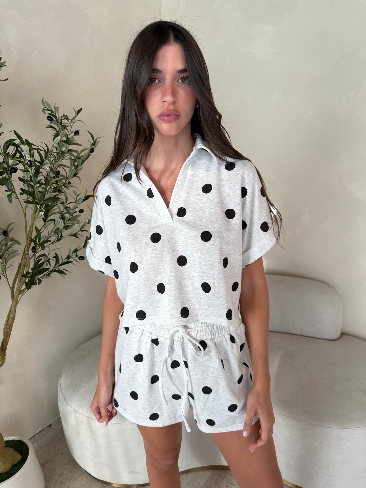 Polka Grey SS Top & Short Set