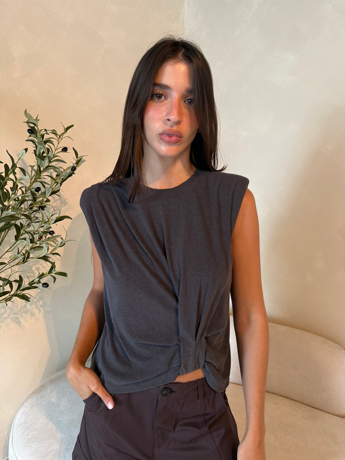 Ribbed Shoulder Pad Top