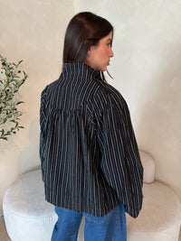 Linen Stripe Balloon Jacket