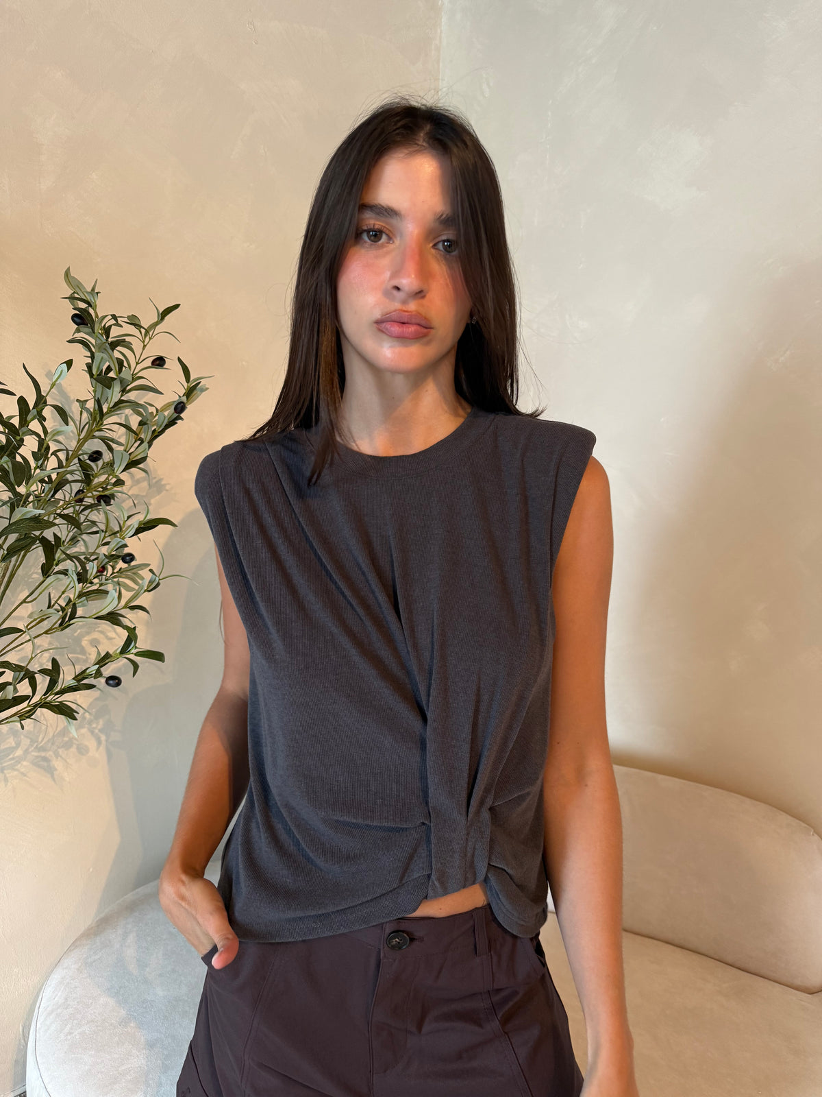 Ribbed Shoulder Pad Top
