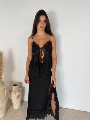 Lace Trim Tie Top & Maxi Skirt Set