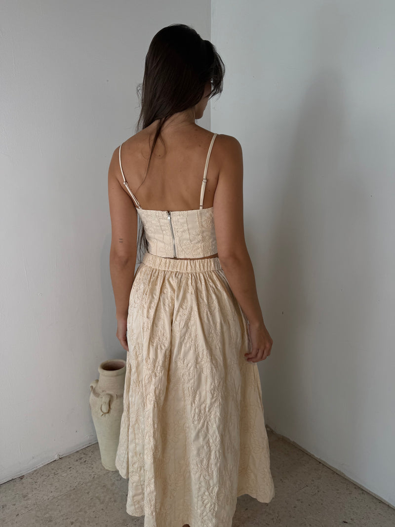 Floral Cream Tube Top & Skirt Set