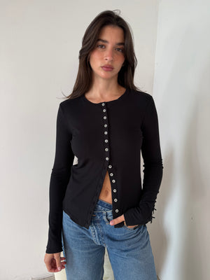 Ribbed LS Button Top