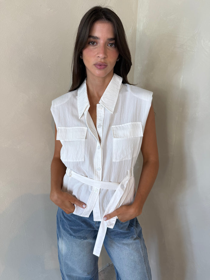 Front Pocket Cap Blouse