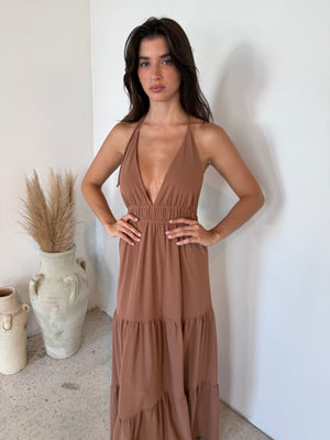 Camel Tiered Maxi Dress