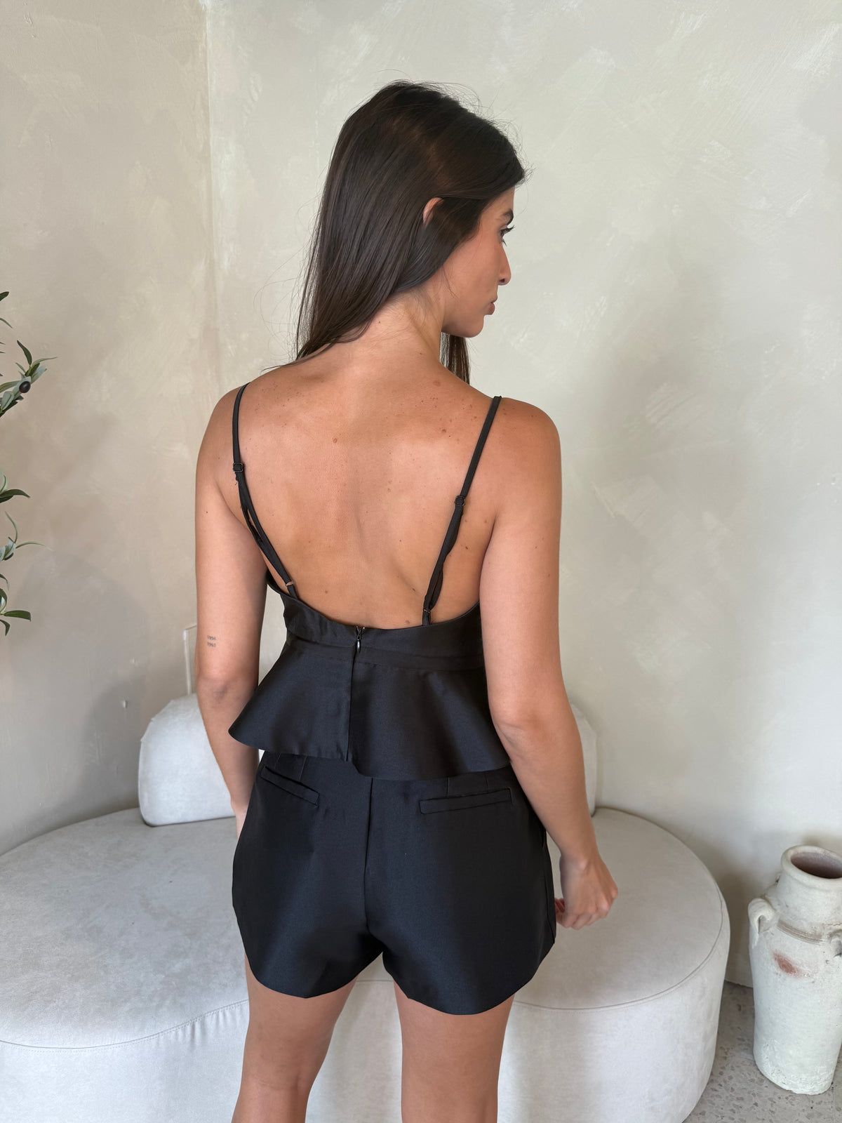 Black Peplum Top & Short Set