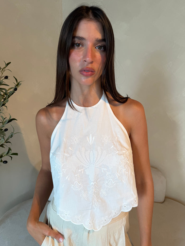 White Eyelet Halter Top