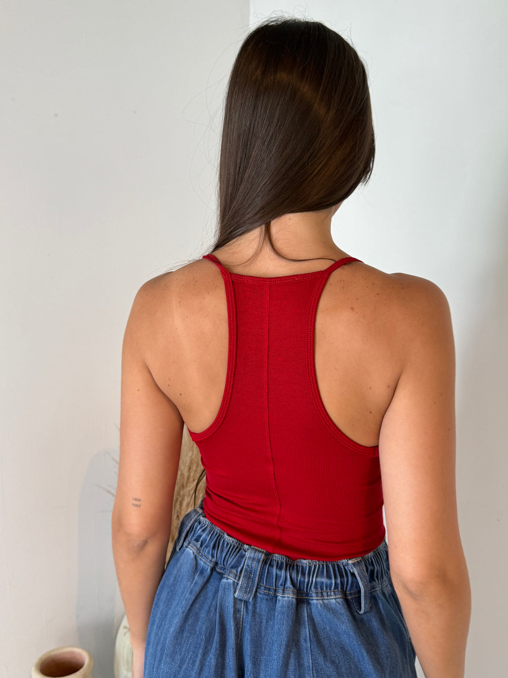 Red Ribbed Tank