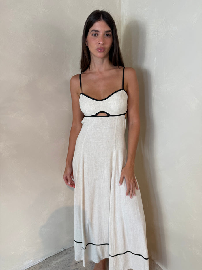 Linen Mix Adjustable Midi Dress