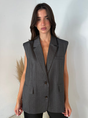 Pinstriped Collar Oversized Vest