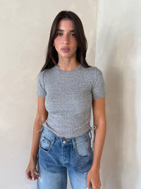 Grey Ribbed SS Top