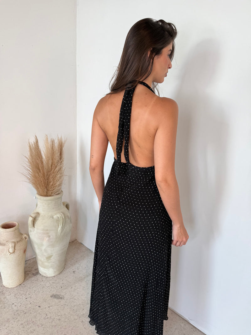 Polka Pleated Halter Dress