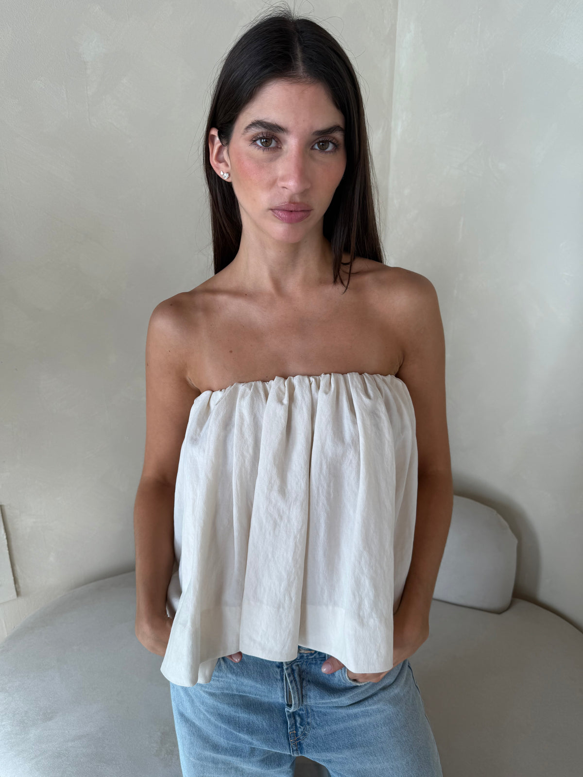 Cream Strapless Top