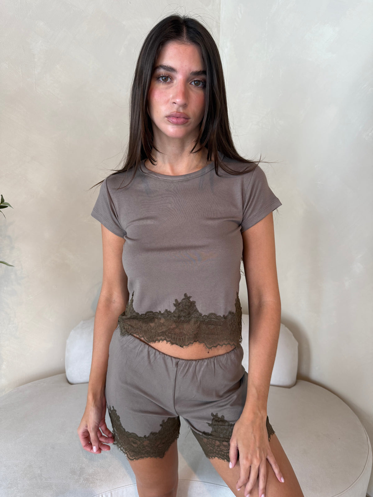 Olive Lace Top & Short Set
