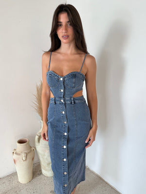 Denim Cut Out Midi Dress