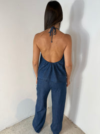 Denim Halter Top & Long Pant Set