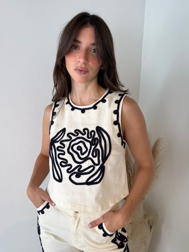 Cord Embroidered Top & Pant Set