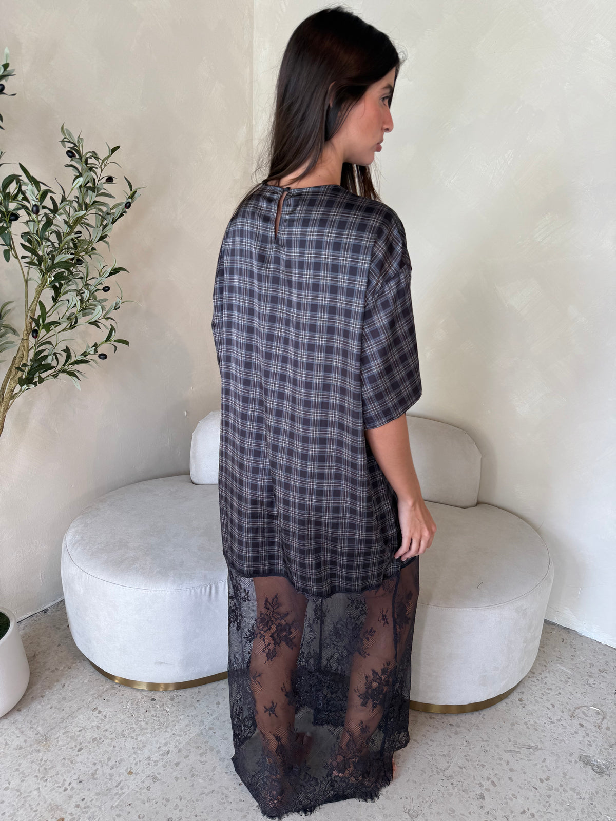 Plaid Lace Maxi Dress