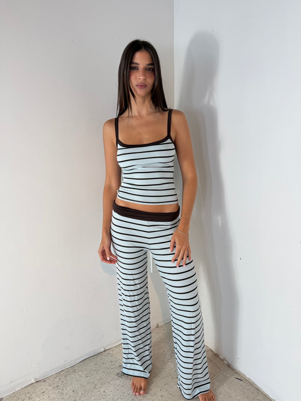 Brown Blue Stripe Lounge Set