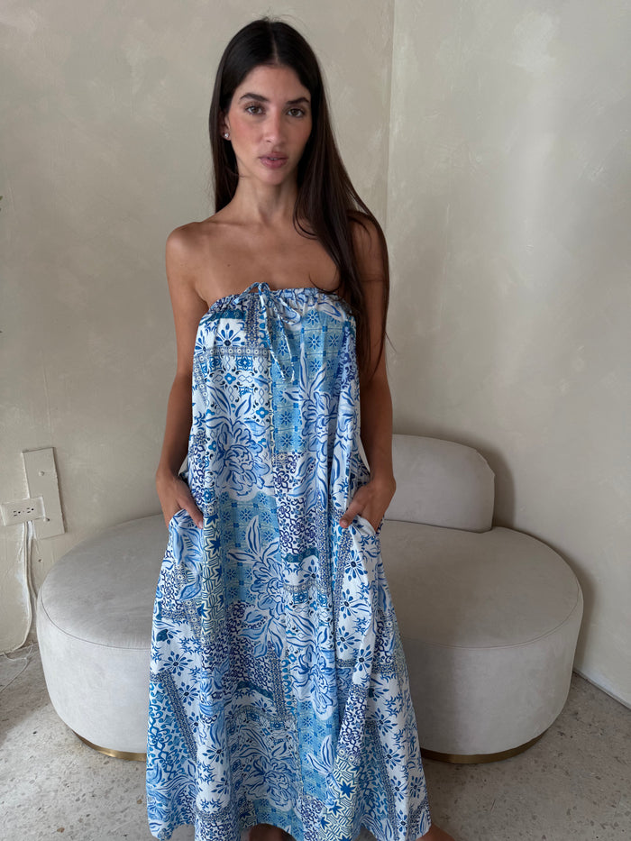 Cobalt Printed Tube Dress