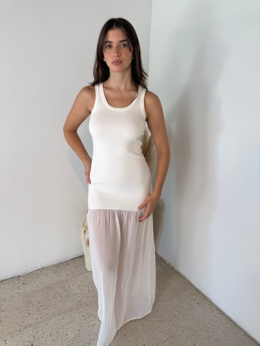 Bodycon Sheer Contrast Midi Dress