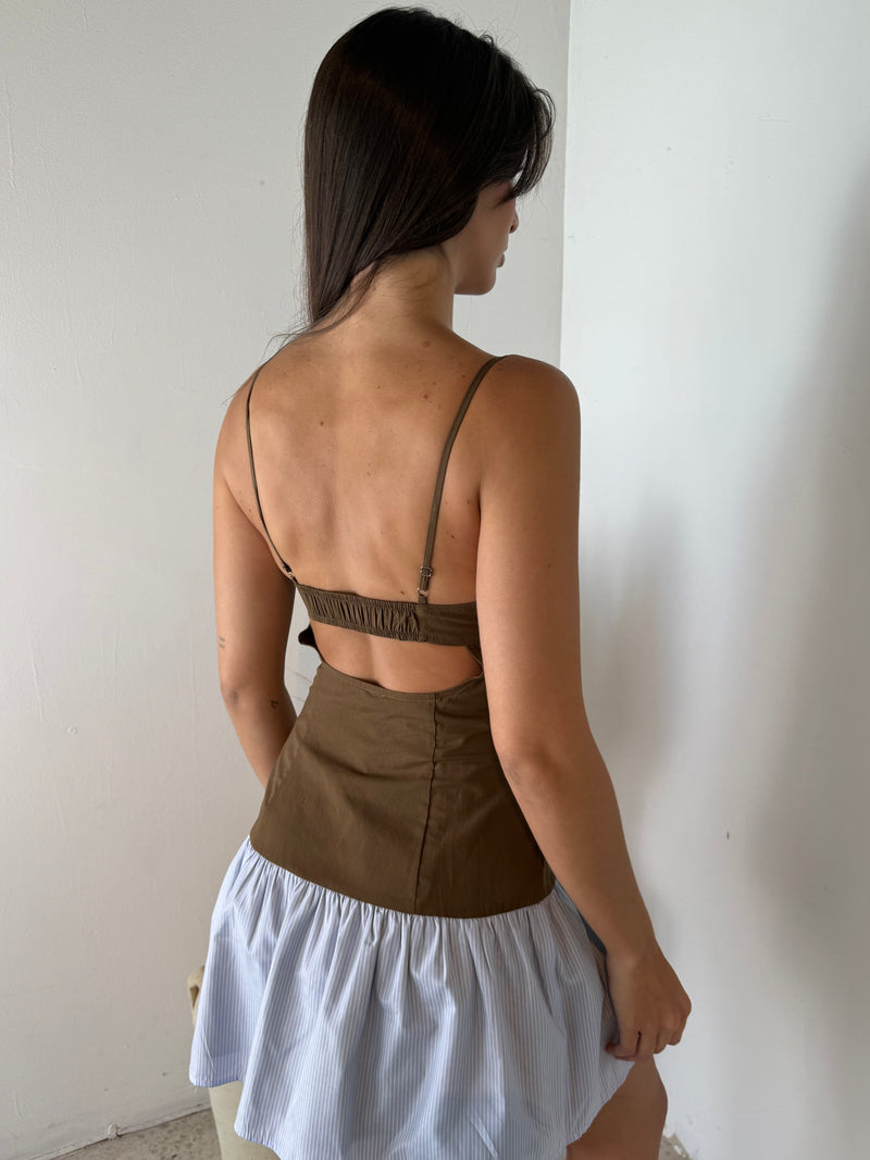 Strap Mini Brown Dress