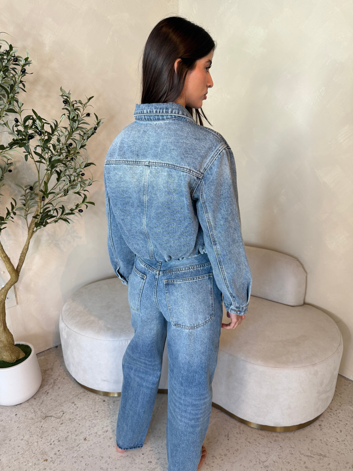 LS Denim Button Down Jacket & Jean Set