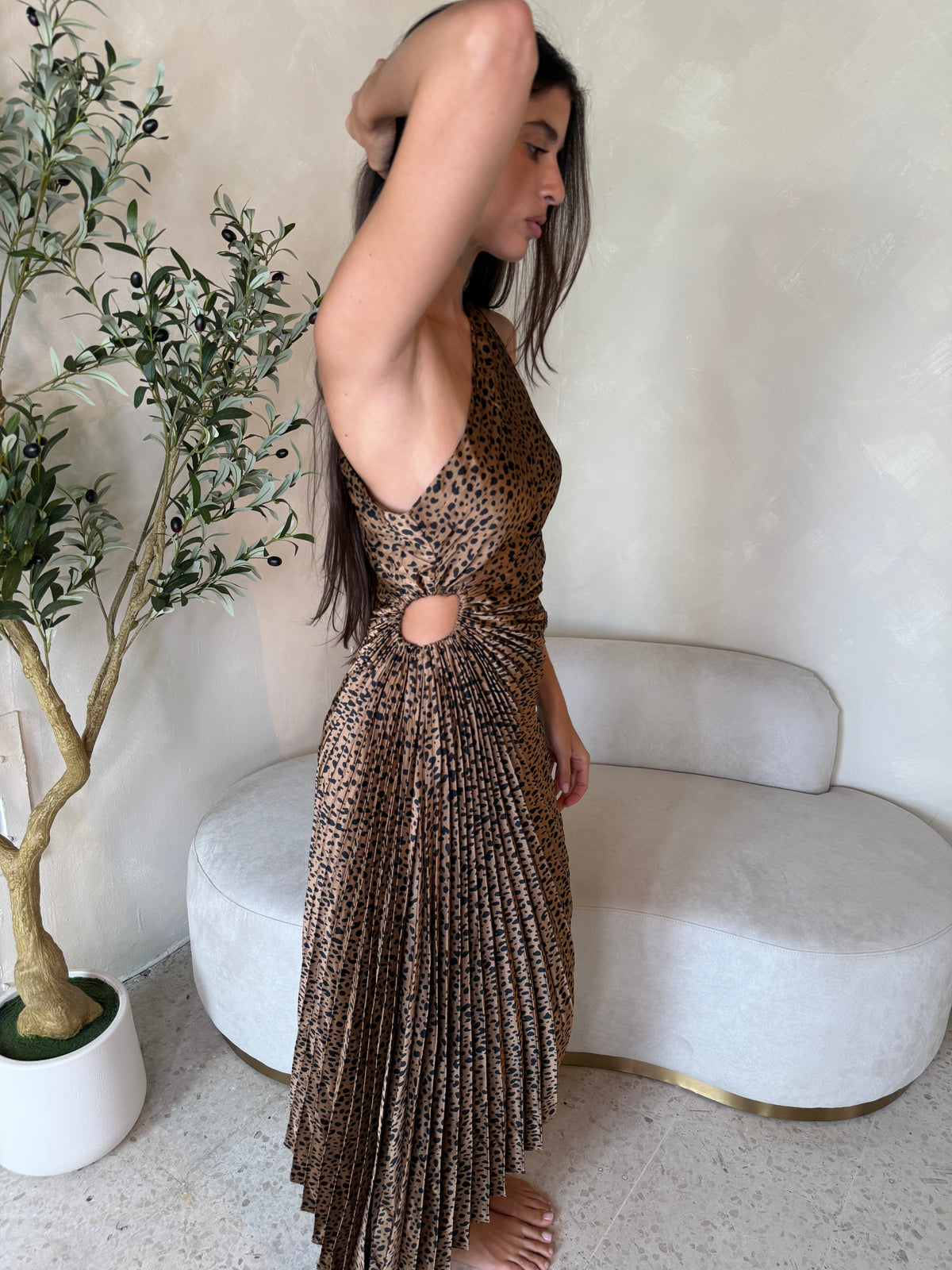 Satin Pleated Draped Dress