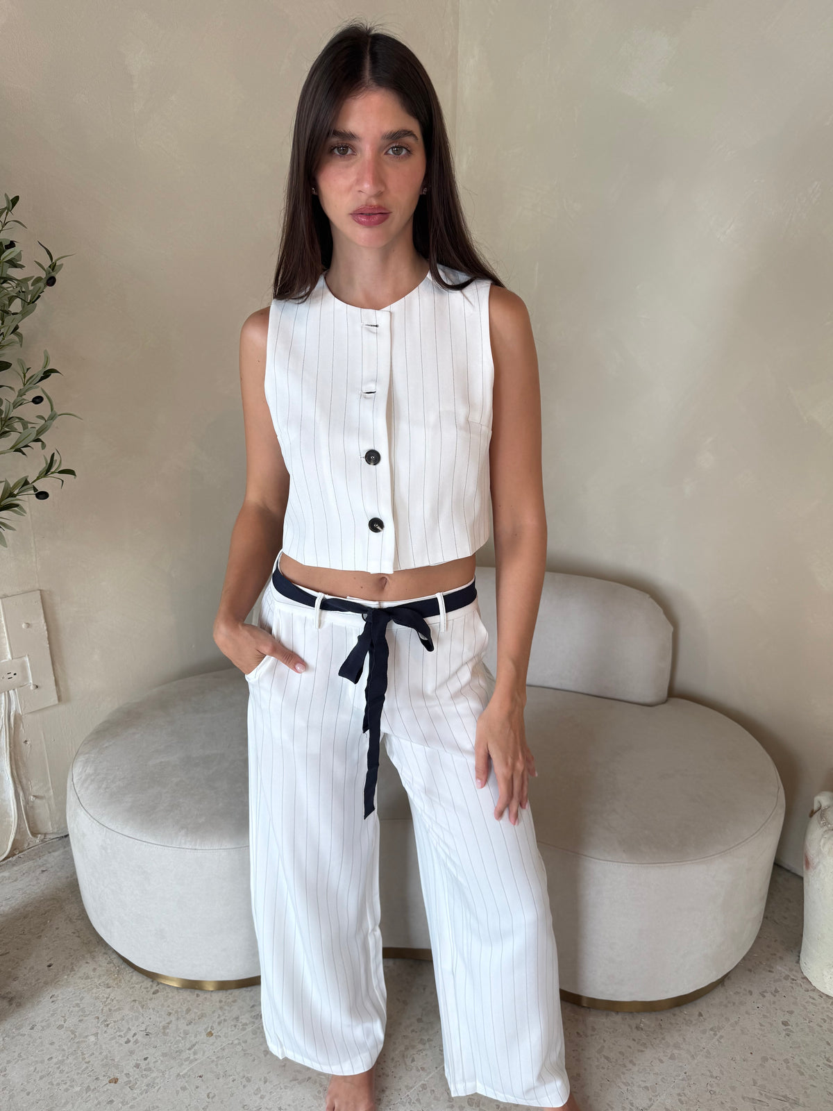 Stripe Button Vest & Pant Set