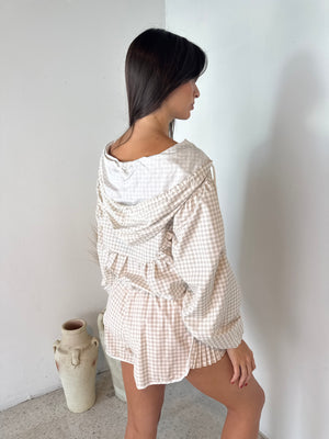 Beige Gingham Active Short