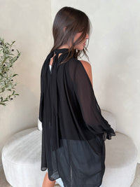 Black Chiffon Hi Low Top