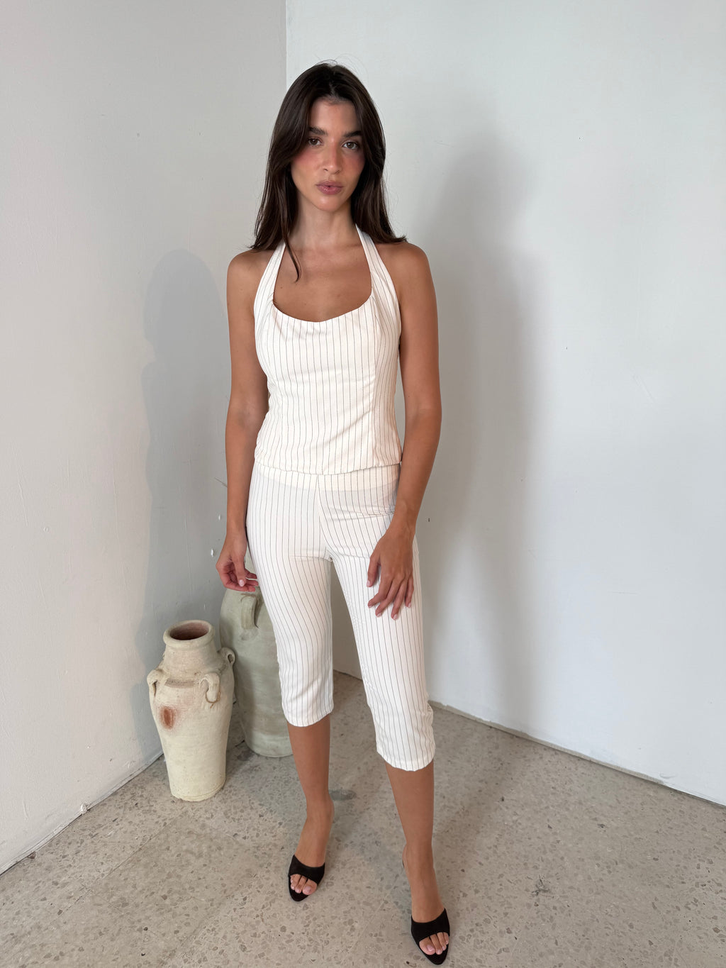 Striped Halter Top & Capri Set