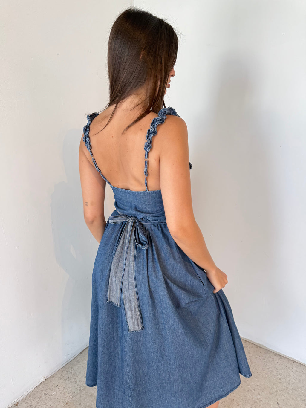 Ruffle Denim Midi Dress