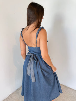 Ruffle Denim Midi Dress