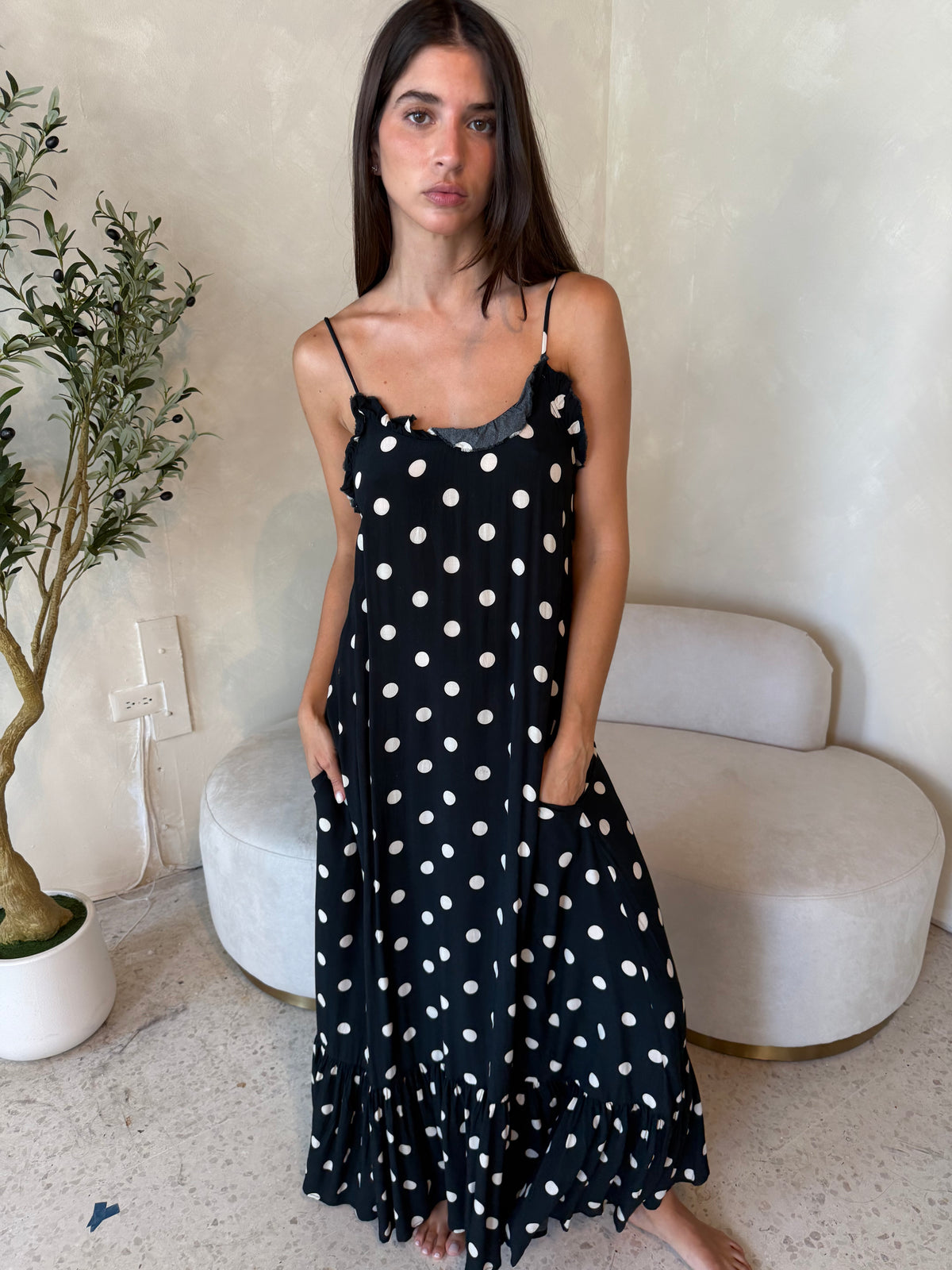 Polka Frill Maxi Dress