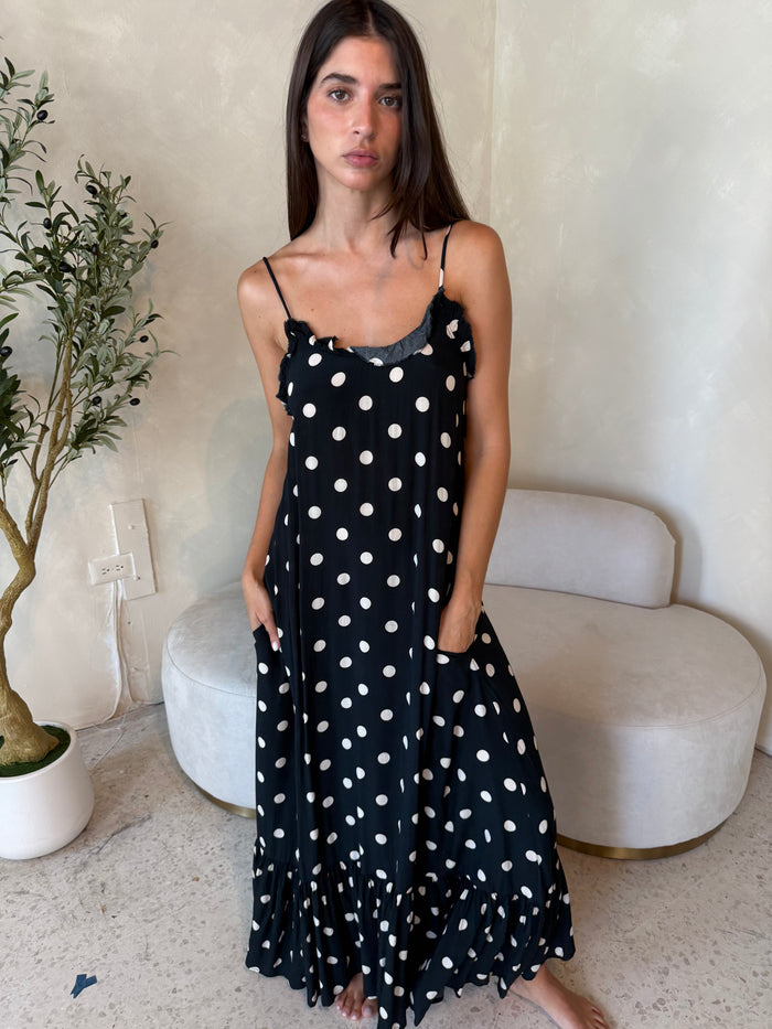 Polka Frill Maxi Dress