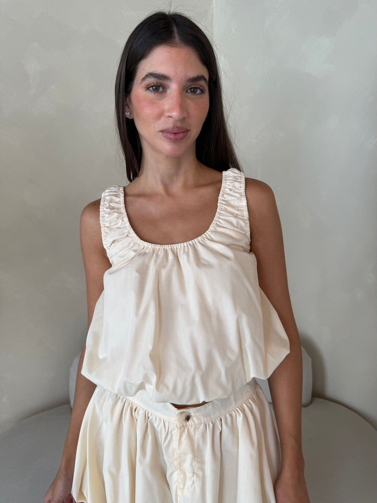 Cream Ruched Set