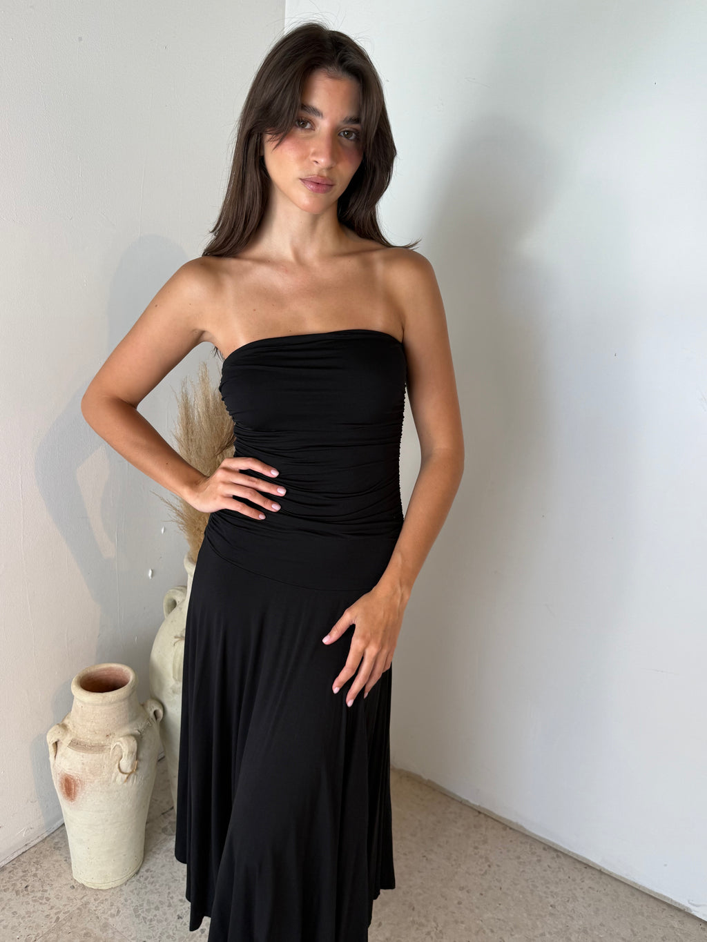 Strapless Ruched Maxi Dress