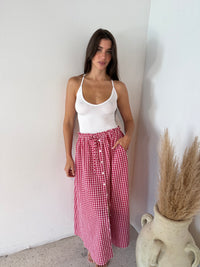 Red Gingham Midi Skirt