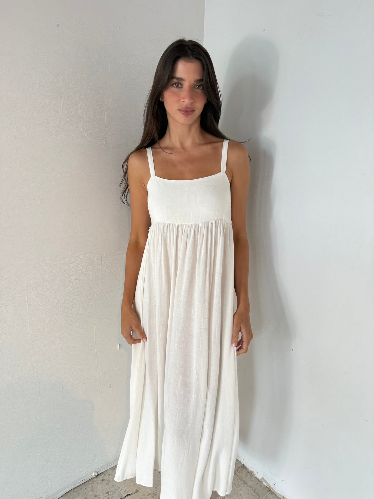Linen Blended Smocked Dress