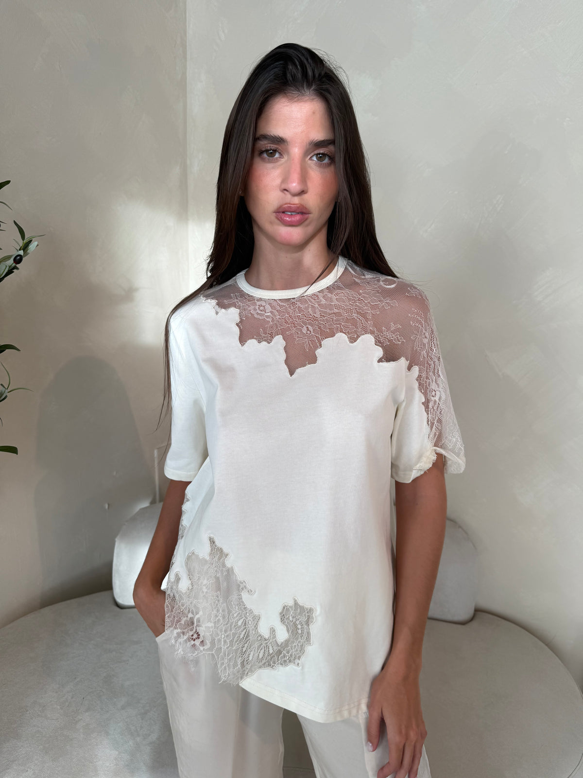 Asymmetric Lace Mix Top
