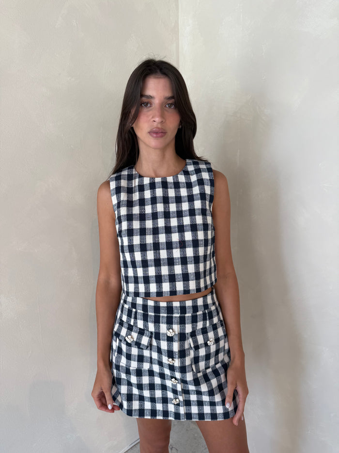 Plaid Textured Top & Skirt Set