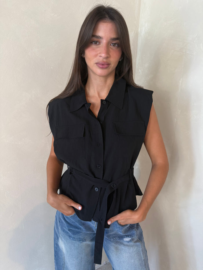 Front Pocket Cap Blouse