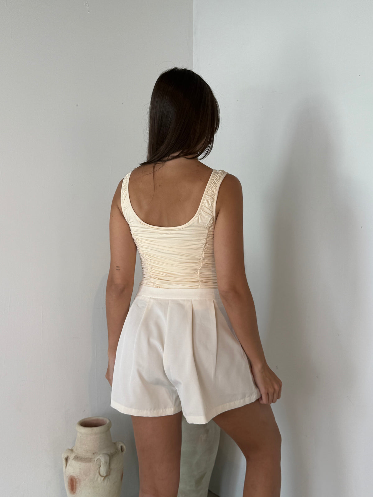 Cream Pleated Shorts